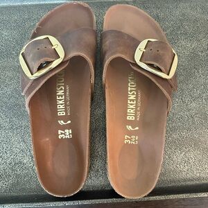 Birkenstock Madrid Big Buckle Sandals. Color- Cognac